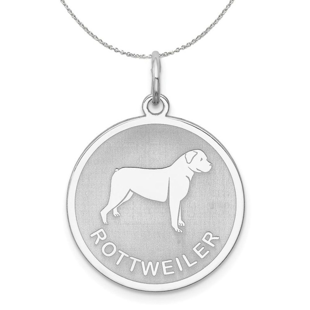 Sterling Silver Laser Etched Rottweiler Dog 19mm Necklace - 20 Inch